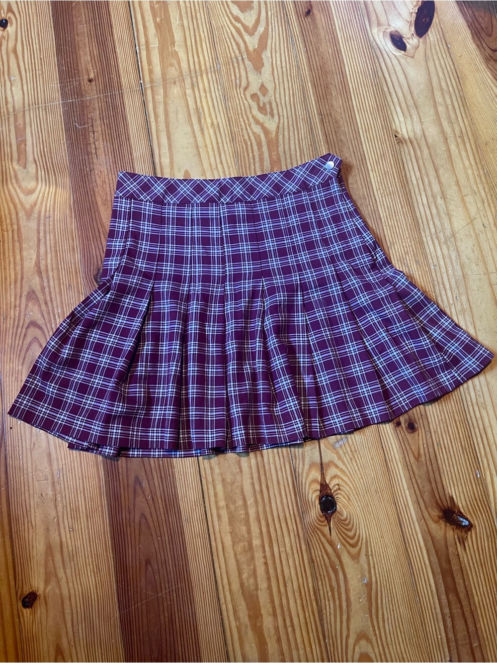 H&M Burgundy Plaid Pleated Skater Skirt